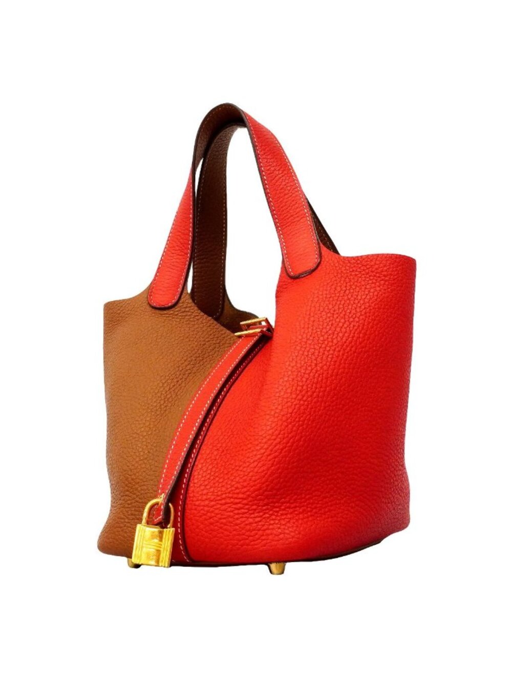 Hermes Handbag Picotin Lock PM Casaque Taurillon Clemence Rouge de Coeur Gold
